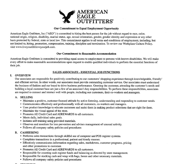 American Eagle Outfitters pdf application