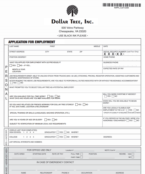 Dollar Tree Printable Application Form Printable Forms Free Online 4482