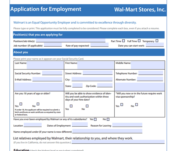 Walmart pdf application