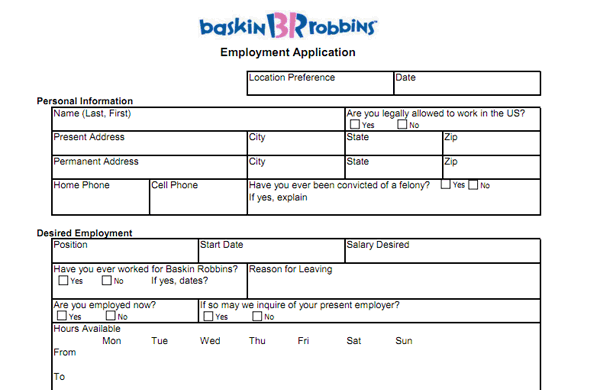 Baskin Robbins Application Pdf Print Out