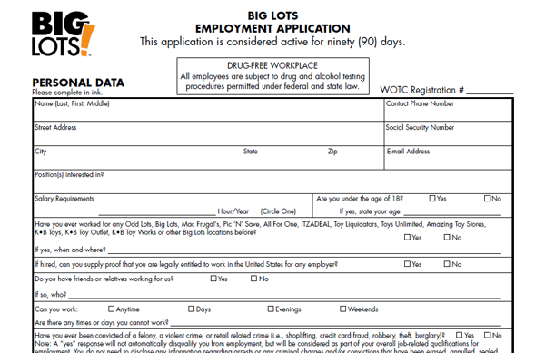 8+ Big Lots Employment Application Form | DocTemplates