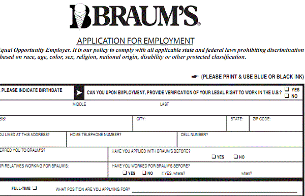 Braum's Ice Cream Application PDF Print Out