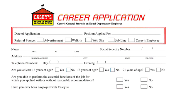 Caseys General Store pdf application