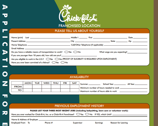 Chick fil a job application for 14 year olds