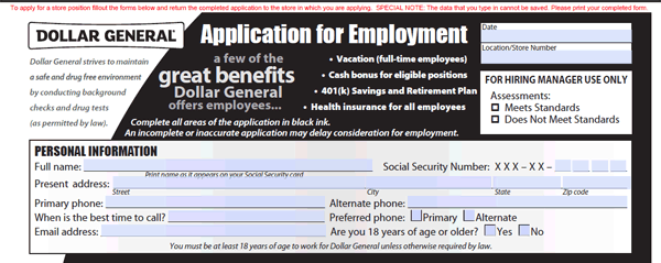 Dollar General Application Pdf Print Out 5991