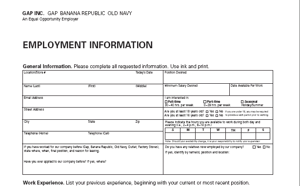 Demande d'emploi Gap pdf