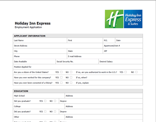 Holiday Inn Application Pdf Print Out