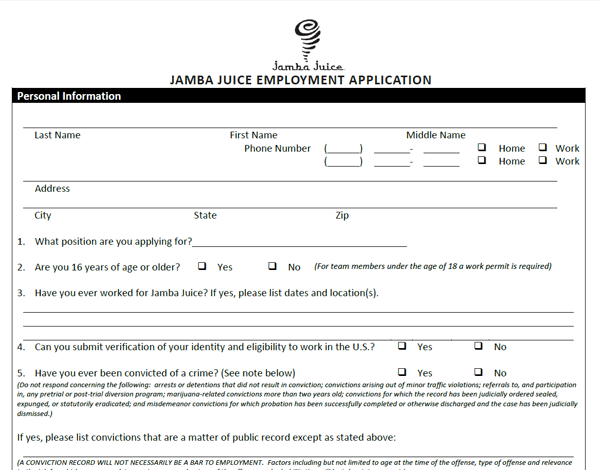 Jamba Juice pdf application