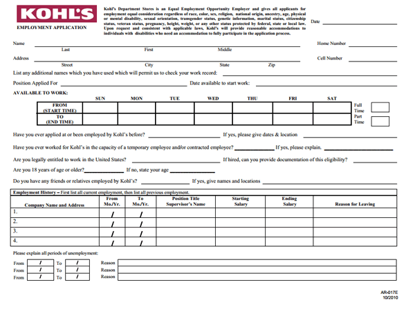 Kohl's pdf application