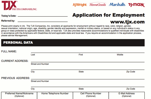 Marshalls application online for job