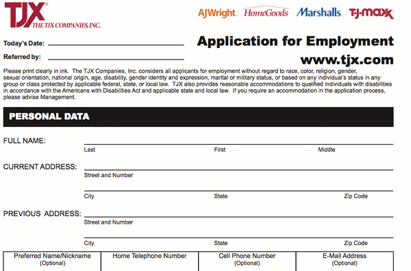 Marshalls Application PDF Print Out