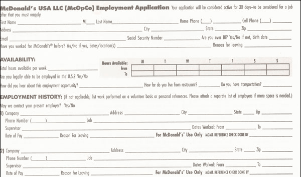 McDonalds pdf application