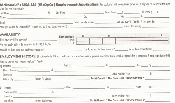 McDonalds Application PDF Print Out