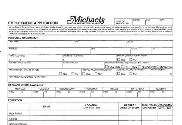 Michaels pdf application