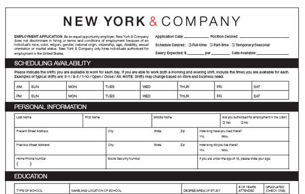 New York and Company pdf application