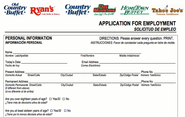Old Country Buffet pdf application