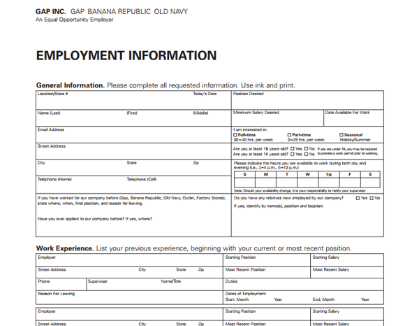gap inc employment verification