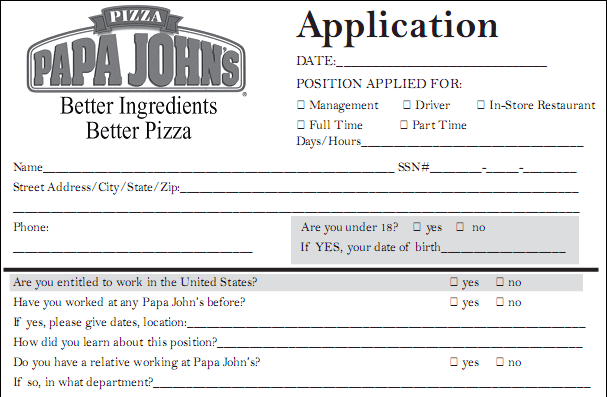 Papa Johns pdf application