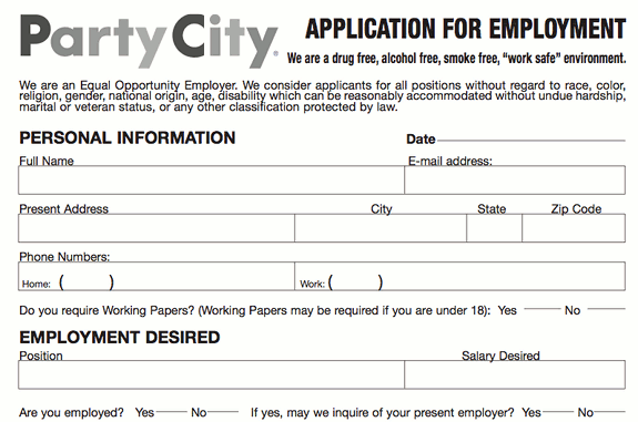 Party City pdf application