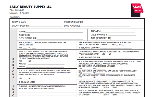 Sally Beauty Supply pdf application