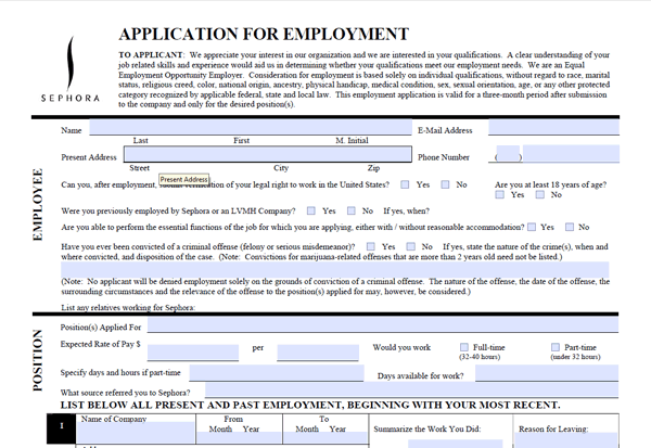 Sephora pdf application