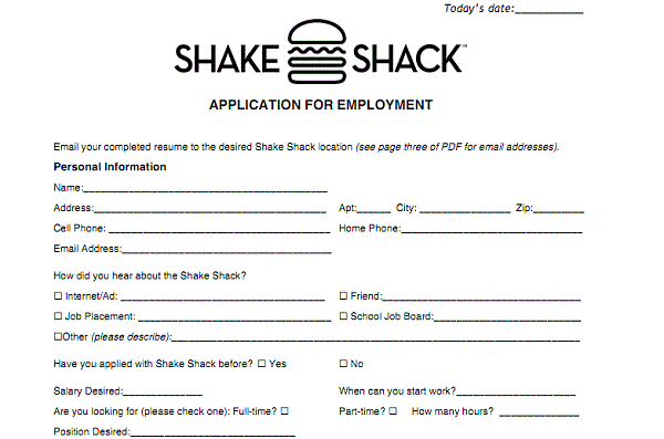 Shake Shack pdf application