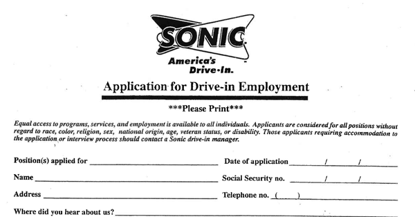SONIC Drive-In pdf application
