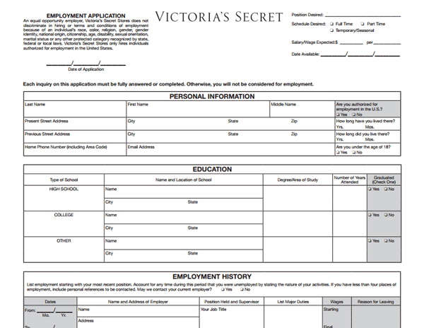 Victoria's Secret pdf application