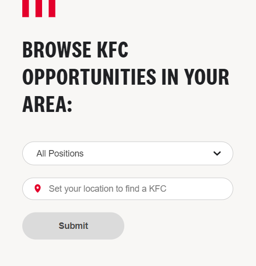 KFC Opportunities in Your Area form